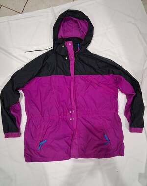 Vintage 90s GAP Colorblock Hooded Mid-Weight Utility Jacket - Magenta & Black